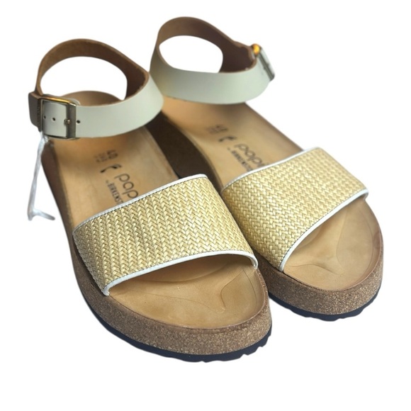 Birkenstock Papillio White and Tan Wedge Strappy Sandals Size 40, NEW - Picture 8 of 16